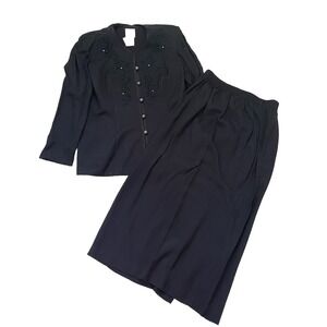R&M Richards‎ Vtg Sz 12 Women's Event 2-pc Navy Blue Top Skirt Set Elegant